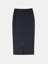 Linen Blend Pinstripe Tailored Skirt | Navy