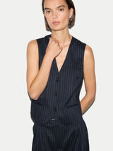 Linen Blend Pinstripe Tailored Waistcoat | Navy