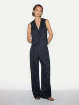 Linen Blend Pinstripe Tailored Waistcoat | Navy