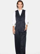 Linen Blend Pinstripe Tailored Waistcoat | Navy