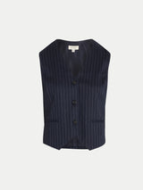 Linen Blend Pinstripe Tailored Waistcoat | Navy
