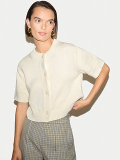 Short Sleeve Cardigan Top | White