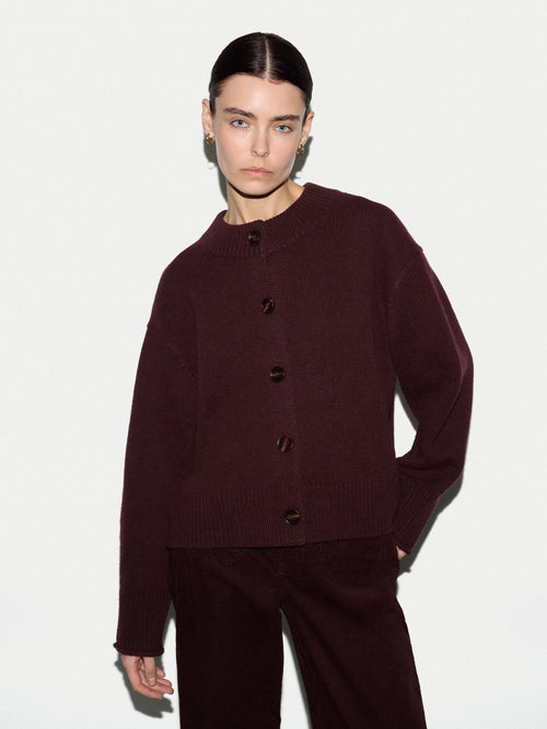 Wool Cashmere Chunky Cardigan | Burgundy