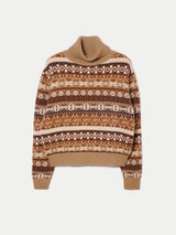 Funnel Neck Fairisle Jumper | Brown