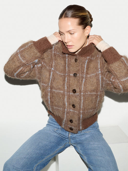 Knitted Funnel Neck Bomber | Brown