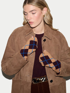 Wool Cashmere Argyle Mitten | Camel
