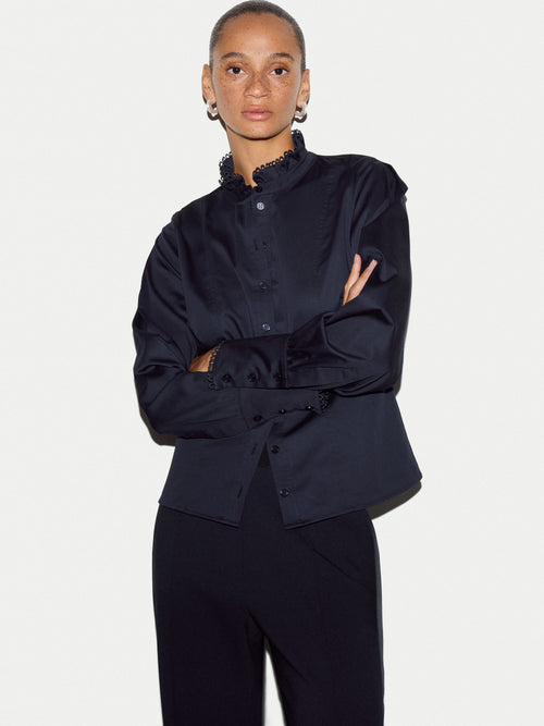 Slim Stand Collar Shirt | Navy