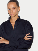 Slim Stand Collar Shirt | Navy