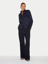 Slim Stand Collar Shirt | Navy