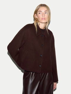 Wool Double Faced Cropped Coat | Brown