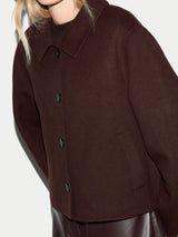 Wool Double Faced Cropped Coat | Brown