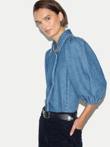 Puff Sleeve Denim Shirt | Mid Blue