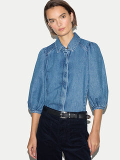 Puff Sleeve Denim Shirt | Mid Blue