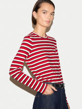 Cotton Slub Stripe Long Sleeve T-shirt | Red