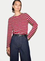 Cotton Slub Stripe Long Sleeve T-shirt | Red