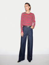Cotton Slub Stripe Long Sleeve T-shirt | Red