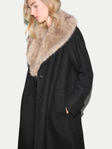 Wool Faux Fur Trim Coat | Black