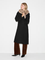 Wool Faux Fur Trim Coat | Black