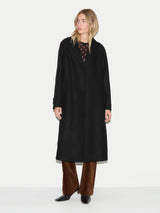 Wool Faux Fur Trim Coat | Black