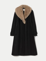 Wool Faux Fur Trim Coat | Black
