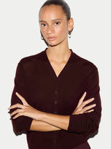 Fine Merino Cardigan Top | Burgundy