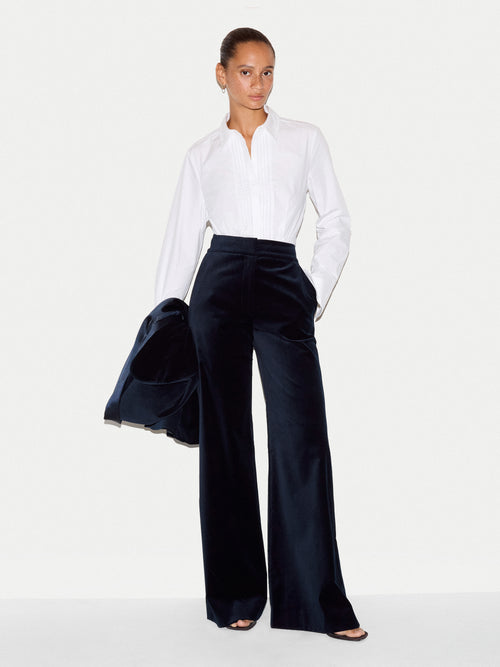 Velvet Satin Wide Leg Trouser | Navy