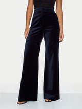 Velvet Satin Wide Leg Trouser | Navy