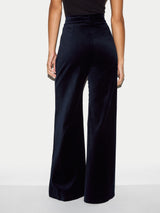 Velvet Satin Wide Leg Trouser | Navy