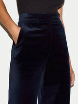 Velvet Satin Wide Leg Trouser | Navy
