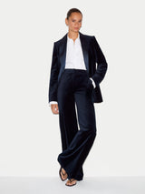 Velvet Satin Wide Leg Trouser | Navy