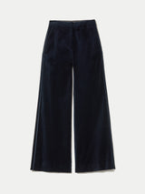 Velvet Satin Wide Leg Trouser | Navy