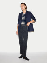 Slash Neck Striped Top | Navy