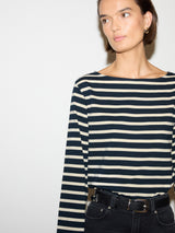 Slash Neck Striped Top | Navy