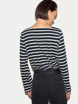 Slash Neck Striped Top | Navy