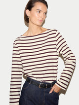 Slash Neck Striped Top | Burgundy