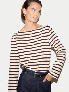 Slash Neck Striped Top | Burgundy