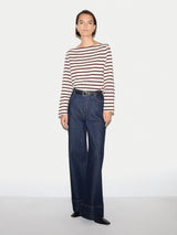 Slash Neck Striped Top | Burgundy