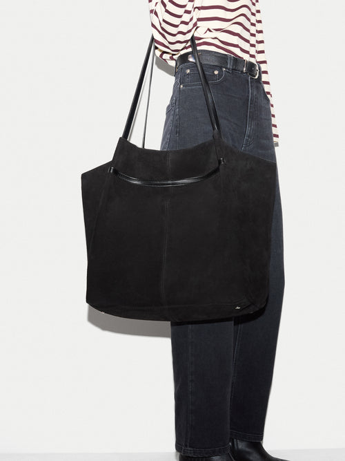 Large Shopper Suede Tote Bag | Black