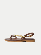 Leather Toe Loop Sandal | Brown