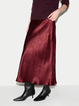 Textured Satin Bias Skirt | Burgundy