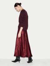 Textured Satin Bias Skirt | Burgundy