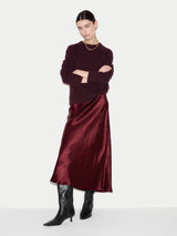 Textured Satin Bias Skirt | Burgundy