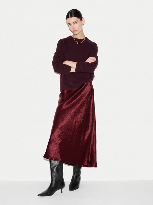 Textured Satin Bias Skirt | Burgundy