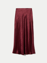 Textured Satin Bias Skirt | Burgundy