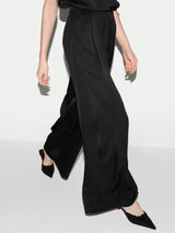 Satin Pleated Trouser | Black
