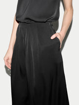 Satin Pleated Trouser | Black