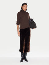 Fluid Velvet Midi Skirt | Brown