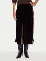 Fluid Velvet Midi Skirt | Brown