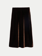 Fluid Velvet Midi Skirt | Brown
