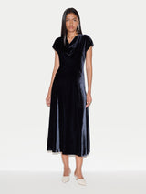 Fluid Velvet Cowl Neck Dress |  Navy